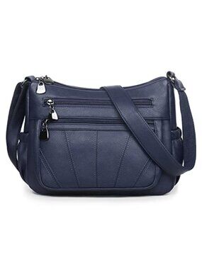 Women's Soft PU Leather Crossbody Satchel Medium Shoulder Bag Multi-Pocket